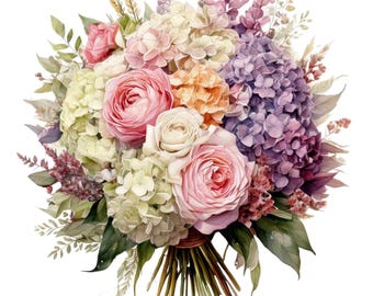 Watercolor Wedding Bouquet Clipart: Pastel Floral PNG Bundle (Digital Download)