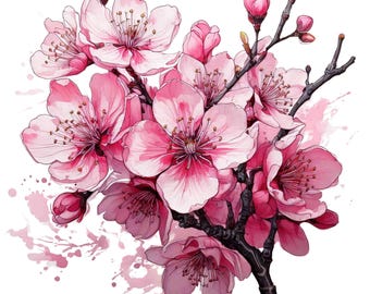 Watercolor Cherry Blossom Clipart: Spring Sakura Floral (Digital Download)