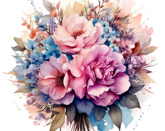Watercolor Wedding Bouquet Clipart: Floral PNG Bundle (Digital Download)
