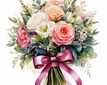 Watercolor Wedding Bouquet Clipart: Floral PNG Bundle (Digital Download)
