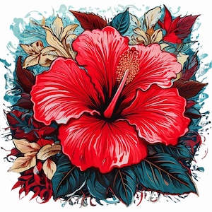 Hibiscus Clipart Bundle, 10 Tropical Flower High-Resolution PNG , Instant Digital Download, Transparent Background