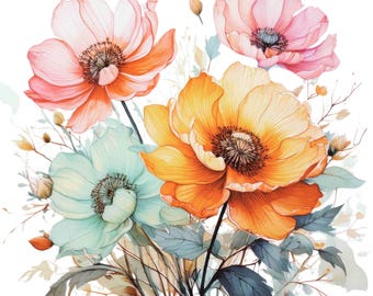 Watercolor Wildflower PNG Clipart: Transparent Floral Illustrations (Digital Download)