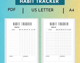 Weekly Habit Tracker Printable, Routine Tracker Template Habit Challenge US Letter Size A4 Size Instant Download