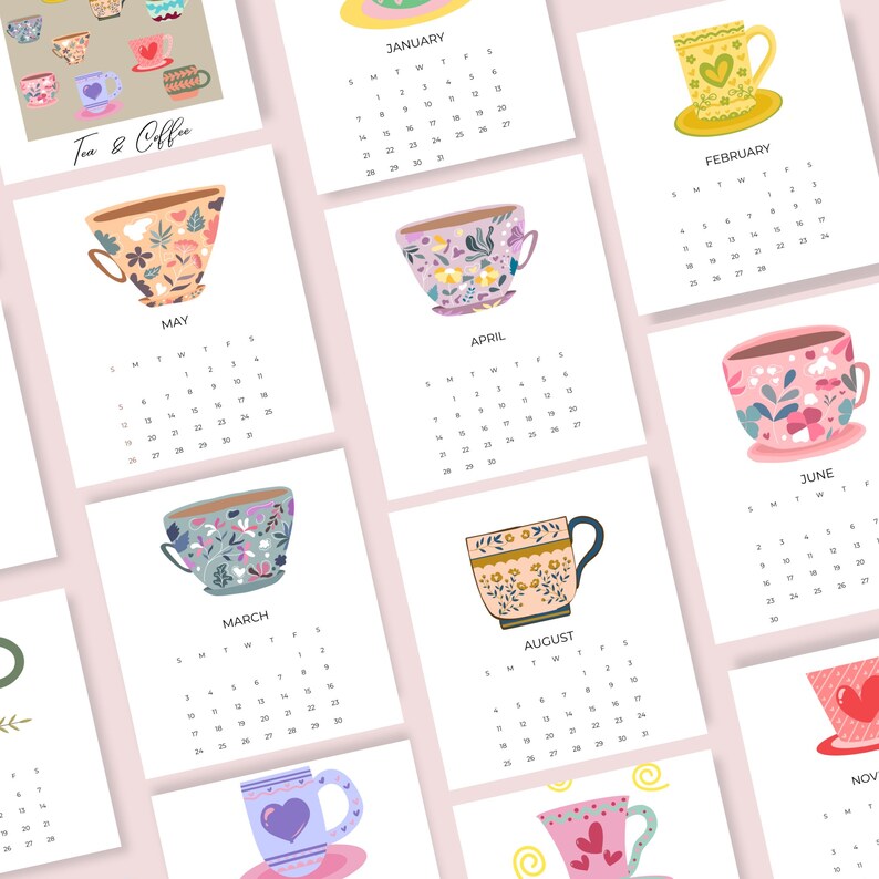 2024 Printable Calendar Tea and Coffee Theme Etsy