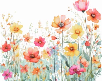 Watercolor Wildflower Borders: Transparent PNG Clipart (Digital Download)