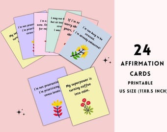 Printable Humor Affirmation Cards, Stress Relief Quotes, Digital Download Positive Messages, Instant Boost