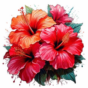 Hibiscus Flower Clipart: Tropical PNG Graphics (Digital Download)