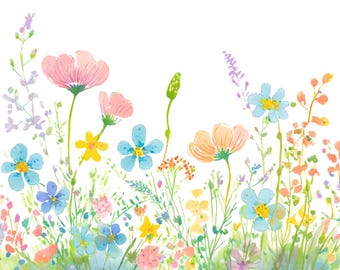 Watercolor Wildflower Borders: Transparent PNG Clipart (Digital Download)