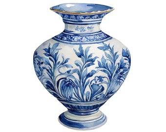 Watercolor Chinoiserie Vase Clipart: Blue & White Jars (10 PNGs)