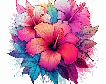 Hibiscus Clipart: 10 Botanical PNGs, Tropical Flower Graphics (Digital Download)