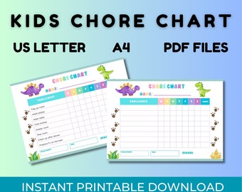 Kids Chore Chart Printable , Summer Routine Chart, Children Reward Chart, To Do List Chart, Dinosaur Challenges Chart
