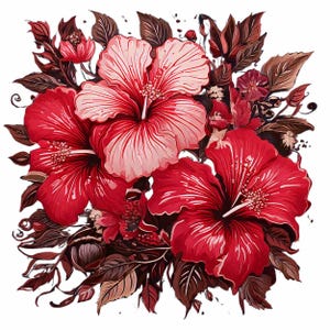 10 Hibiscus Clipart Bundle, Tropical Flower Clipart, High-Resolution Transparent PNG , Instant  Download, Batik Inspired, Printable Art
