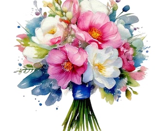Watercolor Wedding Bouquet Clipart: Floral PNG Bundle (Digital Download)