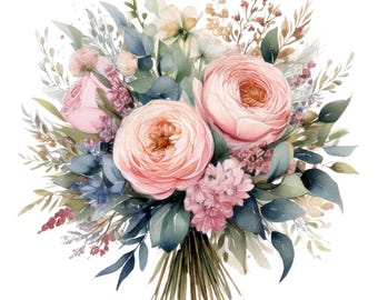 Watercolor Wedding Bouquet Clipart Bundle: Floral PNGs (Digital Download)