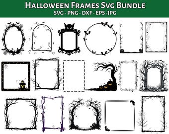 Paquete SVG de marcos de Halloween: Imágenes prediseñadas espeluznantes, vectores geométricos (descarga digital)