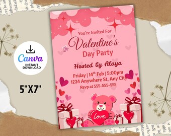 Valentine's Day Party Invitation Template, Editable 5x7 (Digital Download)