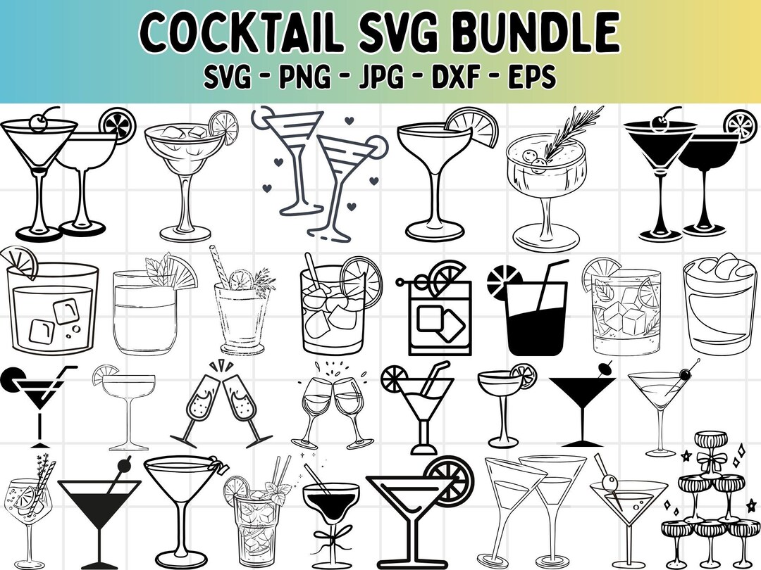 Cocktail Illustrations SVG Bundle: Signature Drink Clipart (digital ...