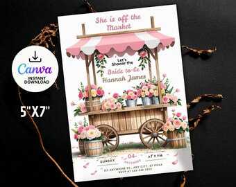 Fresh off the Market Bridal Shower Invitation, Farmer's Market Wedding Shower Invite, She's Off Market Shower Invite, Editable Canva Templat