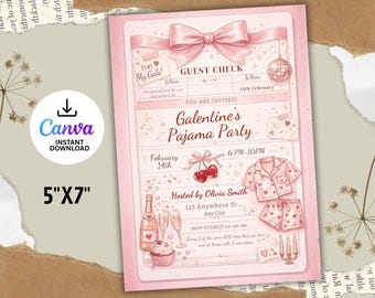 Galentine's pyjamafeestuitnodiging, grillige handgetekende, Girls Night (pdf)