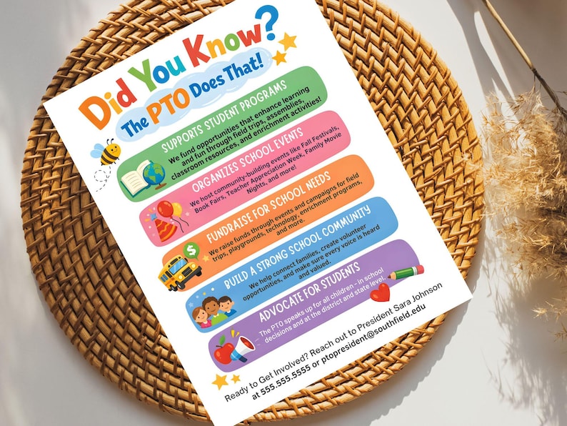 Editable What the PTO Does Flyer: School Event Awareness Canva Template ...