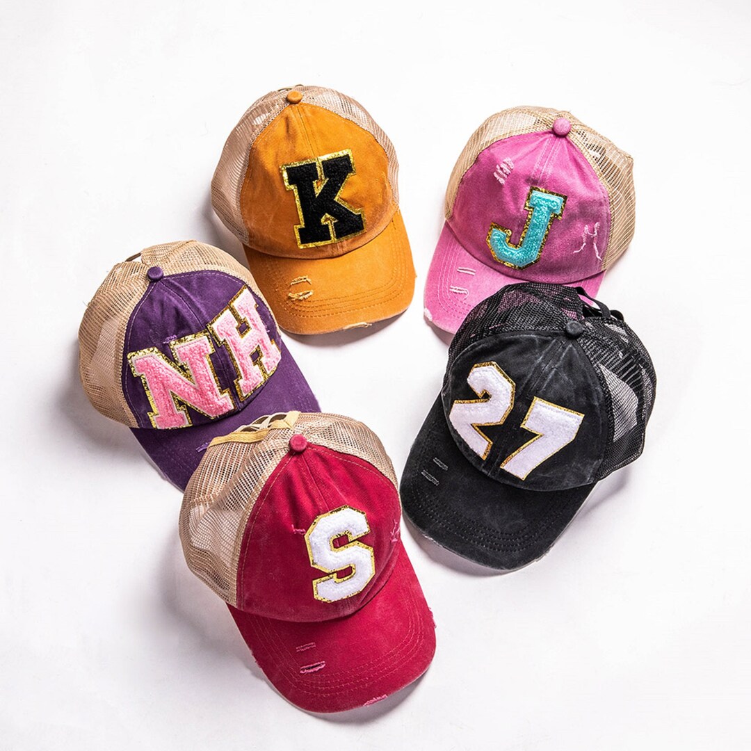 Personalized Monogram Distressed Letter Patch Hat Custom Etsy