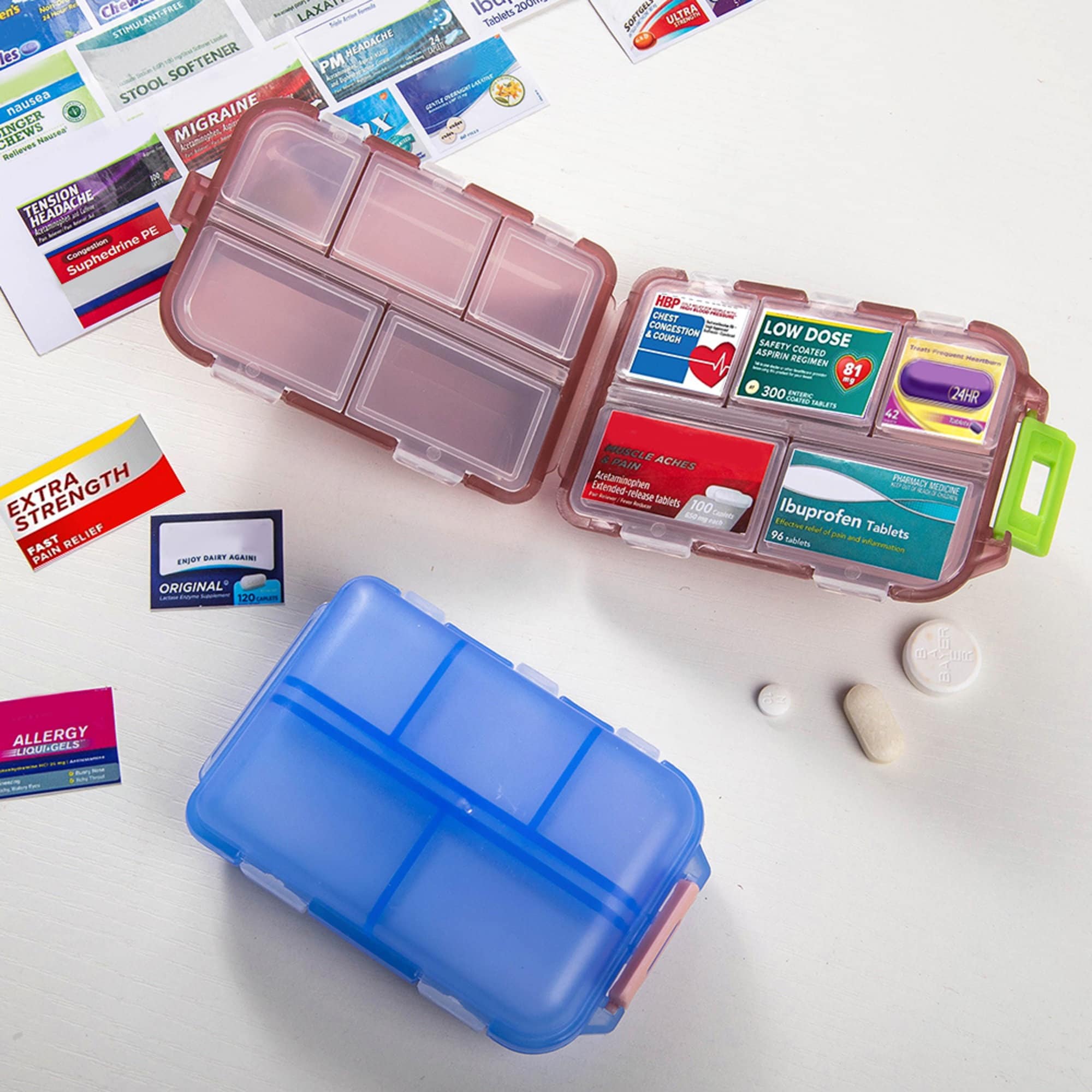 3-pack Portable Pill Box,3 Compartment Keychain Aluminium Alloy