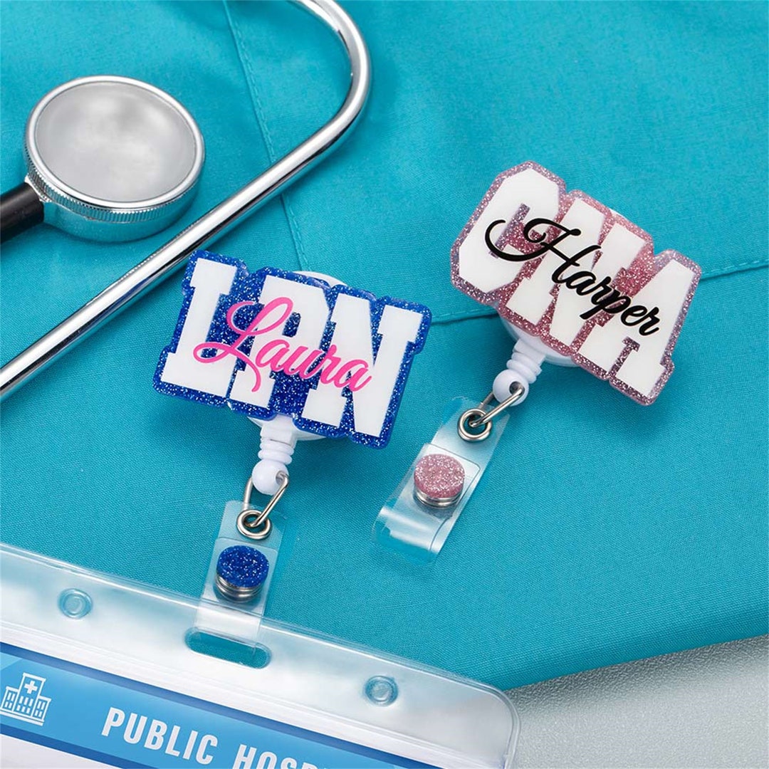 Personalized Name Glitter Badge Reel for Medical Staff LPN RN Badge