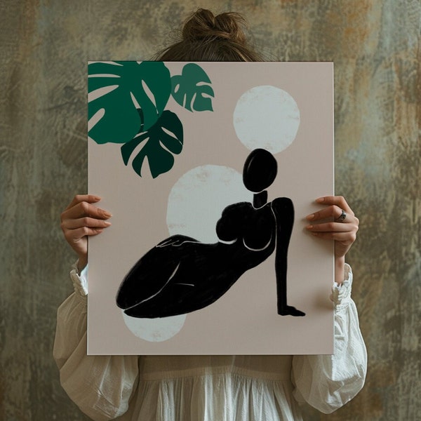 Black Woman Silhouette Illustration, Abstract Female Forms Art, Home Decor, African Woman Art