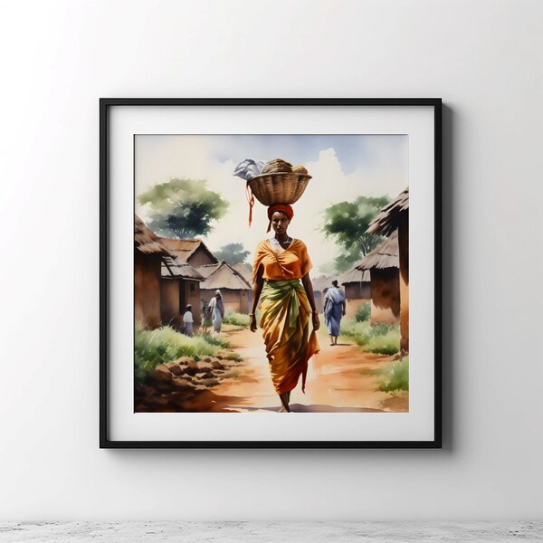 African Woman Watercolor Painting, Ethnic Art, Wall Decor, Cultural Home Art, Original Artwork, Africa Culture Art, Africa Digital Print