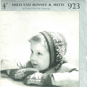 Stickmönster för vintage Shetland-mössa och vantar: Fair Isle Snowflake (PDF-nedladdning) Ålder 3-6