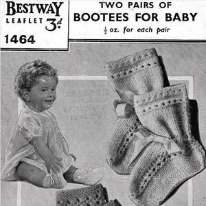 Vintage Baby Bootees Knitting Pattern PDF | Bestway 1464 | 2 Designs | Lacy Rib & Quick Knit | 1950s Baby Shoes | Digital Download