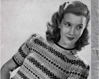 Vintage motif de tricot de pulls Fair Isle PDF : Buste de pull Patons 207 des années 1940 34"