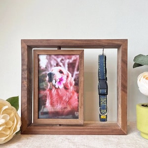 Personalized Memorial Picture Frame, Pet Memorial Frame with Collar Holder, Walnut Wood Picture Frame, Pet Lovers Photo Gift, Pet Loss Gifts