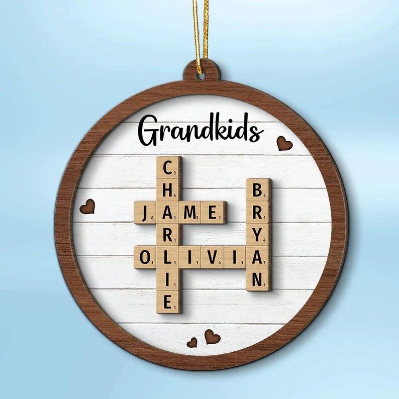 Scrabble Custom Grandchild Christmas Ornament, Grandkids Crossword