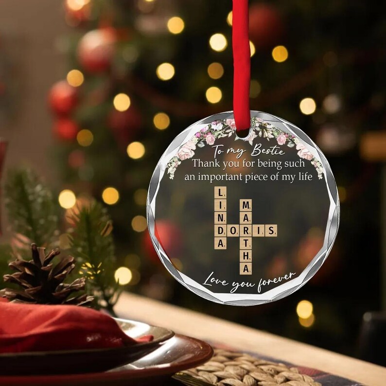 Scrabble Personalized Christmas GLASS Ornament, the Family Crossword