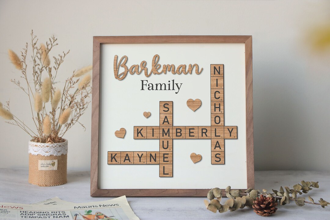 Personalized Family Name Sign, Crossword Scrabble Wooden Sign, Custom ...