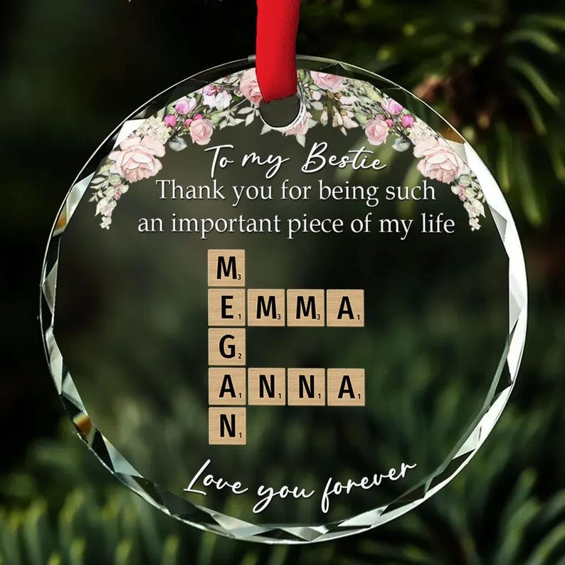 Scrabble Personalized Christmas GLASS Ornament, the Family Crossword