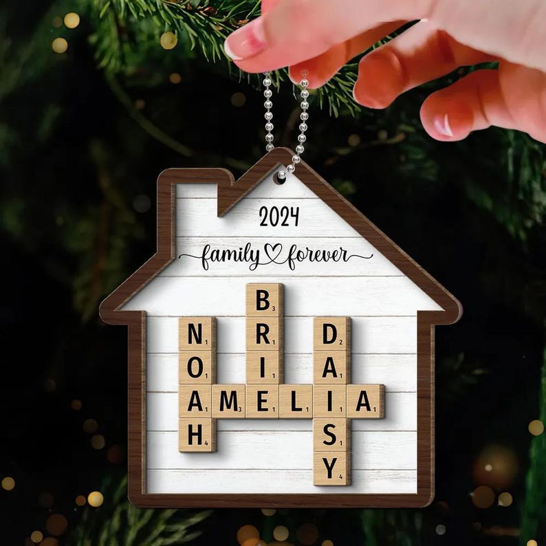 Scrabble Personalized Christmas Ornaments, Family Crossword Puzzle Art