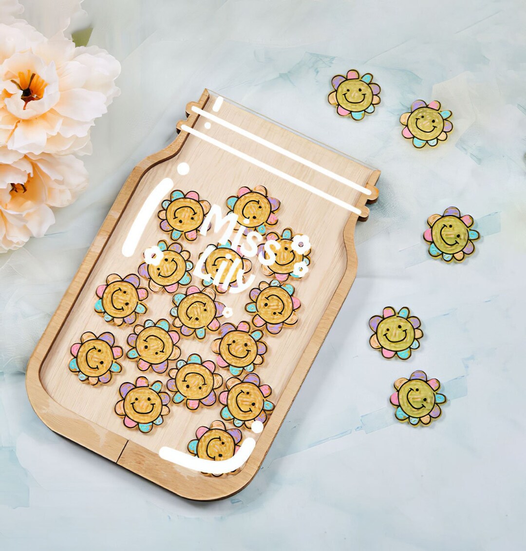 Sunflower Teacher Reward Jar, Custom Flowers Jar With Tokens, Kids ...