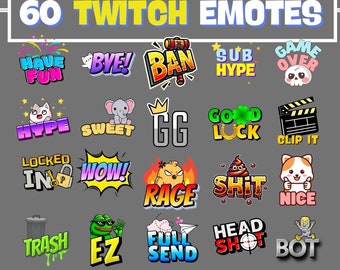 60 Text Emotes | Twitch Text Emotes | Twitch Emotes | Emote Pack | Discord Emotes | GG Emote | LOL Emote | Hi Emote | Boom Emote | Bye Emote