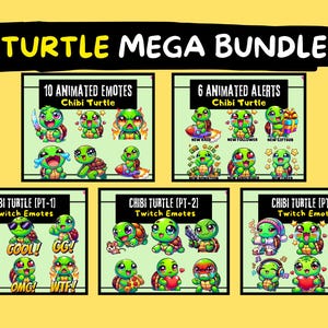 Chibi Turtle Twitch Emotes: Animated Streamer Bundle