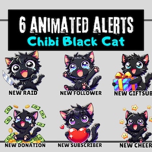 6 Twitch Alerts | Chibi Cat Alerts | Stream Alerts | Twitch Animated Alerts | Twitch Alert | Stream Pack | Sub Alert | Raid Alert | Overlay