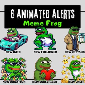 6 Twitch Alerts | Meme Frog Alerts | Stream Alerts | Twitch Animated Alerts | Twitch Alert | Stream Pack | Sub Alert | Raid Alert | Overlay
