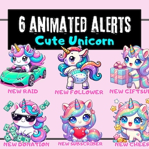 6 Twitch Alerts | Unicorn Alerts | Stream Alerts | Twitch Animated Alerts | Twitch Alert | Stream Pack | Sub Alert | Raid Alert | Overlay