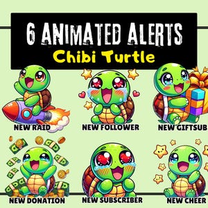 6 Twitch Alerts | Chibi Turtle Alerts | Stream Alerts | Twitch Animated Alerts | Twitch Alert | Stream Pack | Alerts | Raid Alert | Overlay