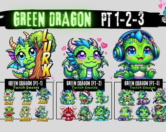 36 Chibi Green Dragon Twitch Emotes: Mega Bundle