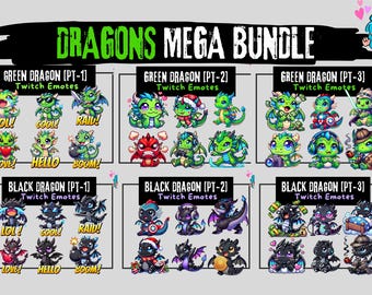 72 Chibi Dragon Twitch Emotes Mega Bundle | DND, Discord, Kick Emotes
