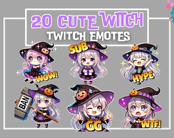 20 Chibi Witch Twitch Emotes | Halloween Emotes Stream Pack (Digital Download)