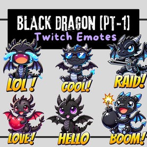 12 Twitch Emotes Black Dragon Pt 1 | Emotes Twitch | Chibi Emotes | Text Emotes | Discord Emotes | Kick Emotes | Stream Emote | Dnd Emotes