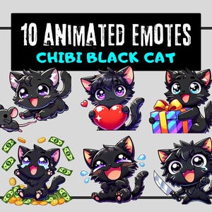 10 Animated Emotes Black Cat | Twitch Emotes | Animated Emotes | Animated Twitch Emotes | Custom Emotes | Discord Emotes | Chibi Emotes